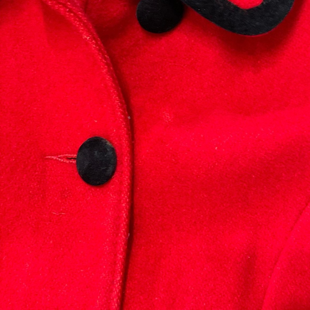 Vintage Rothschild Red Children's Wool Coat Black Trim Buttons Girl Size 5 READ - Picture 11 of 11